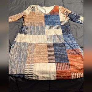 TEMU Women's "Patchwork" Long Sleeve V Neck Dress Size Large